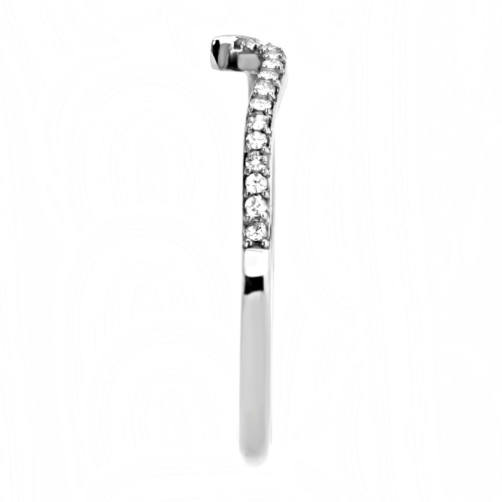 DA162 - High polished (no plating) Stainless Steel Ring with AAA Grade CZ  in Clear