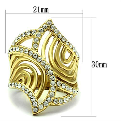 IP Gold(Ion Plating) Brass Ring with Top Grade Crystal  in Clear