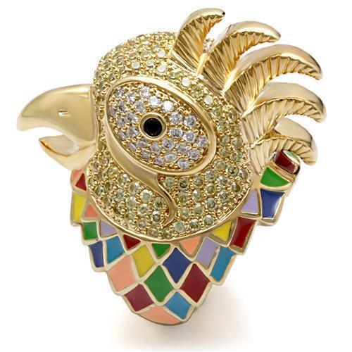 Gold Brass Ring with AAA Grade CZ in Multi Color Size 7