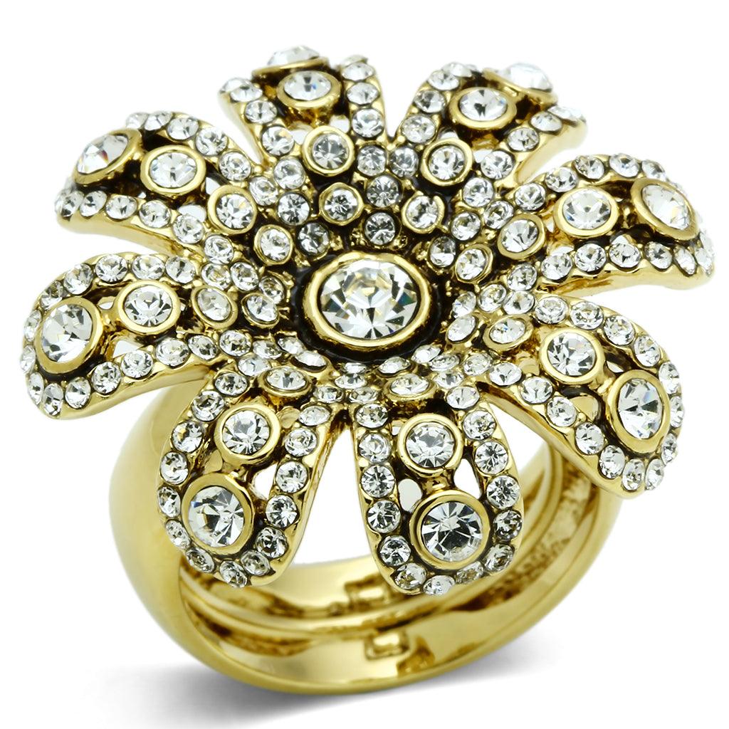 Gold Brass Ring with Top Grade Crystal  in Clear