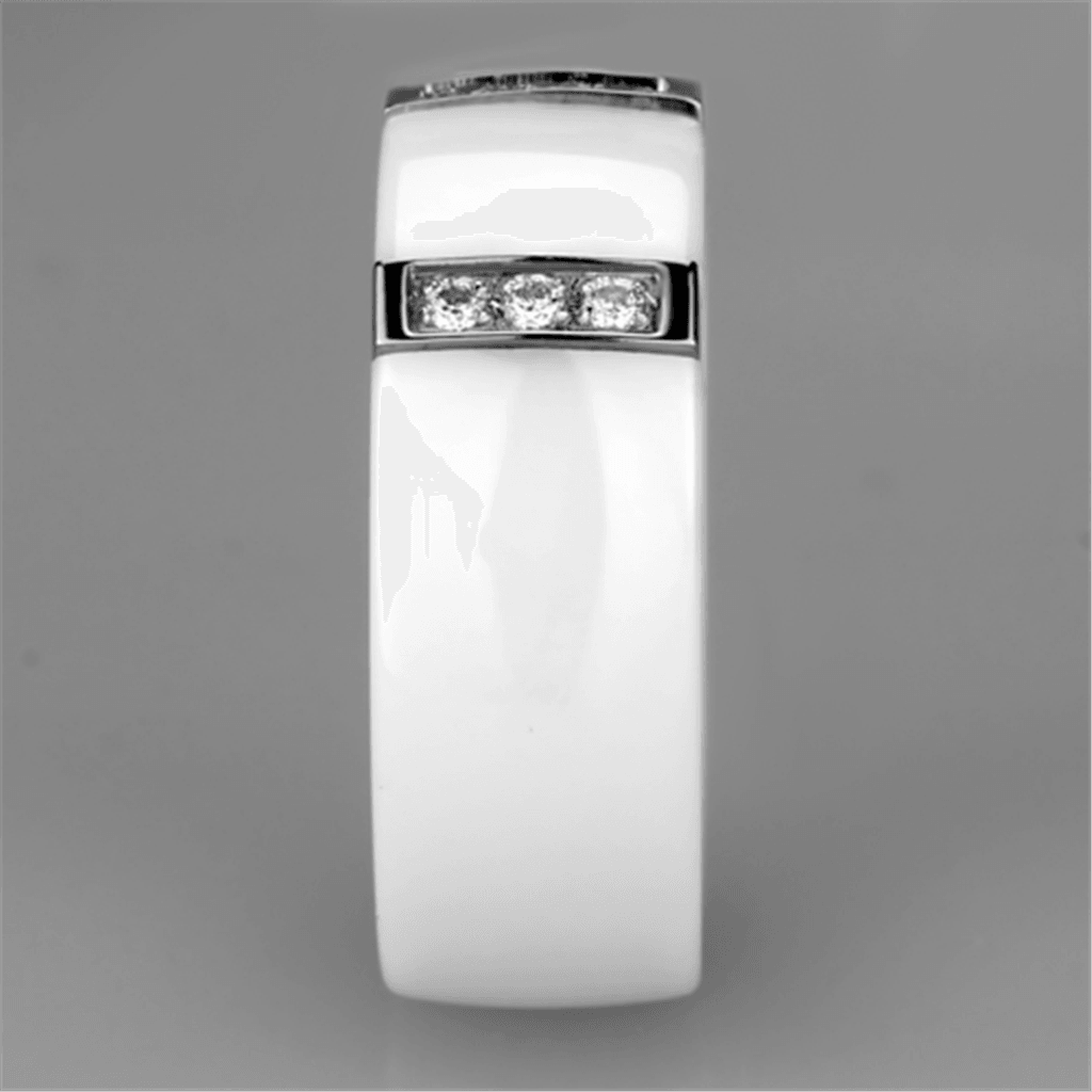 3W957 - High polished (no plating) Stainless Steel Ring with Ceramic  in White