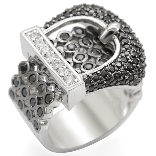 Rhodium + Ruthenium Brass Ring with AAA Grade CZ in Black Diamond Size 6