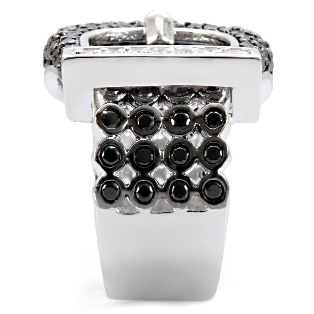 Rhodium + Ruthenium Brass Ring with AAA Grade CZ in Black Diamond Size 6