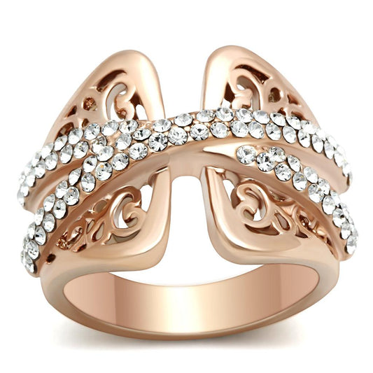 IP Rose Gold(Ion Plating) Brass Ring with Top Grade Crystal in Clear