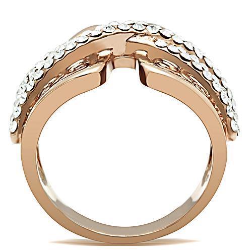 IP Rose Gold(Ion Plating) Brass Ring with Top Grade Crystal in Clear