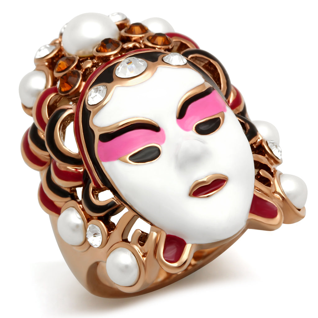 IP Rose Gold(Ion Plating) Brass Ring with Top Grade Crystal  in Clear