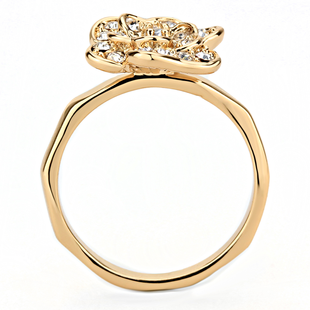 Rose Gold Brass Ring with Top Grade Crystal  in Clear