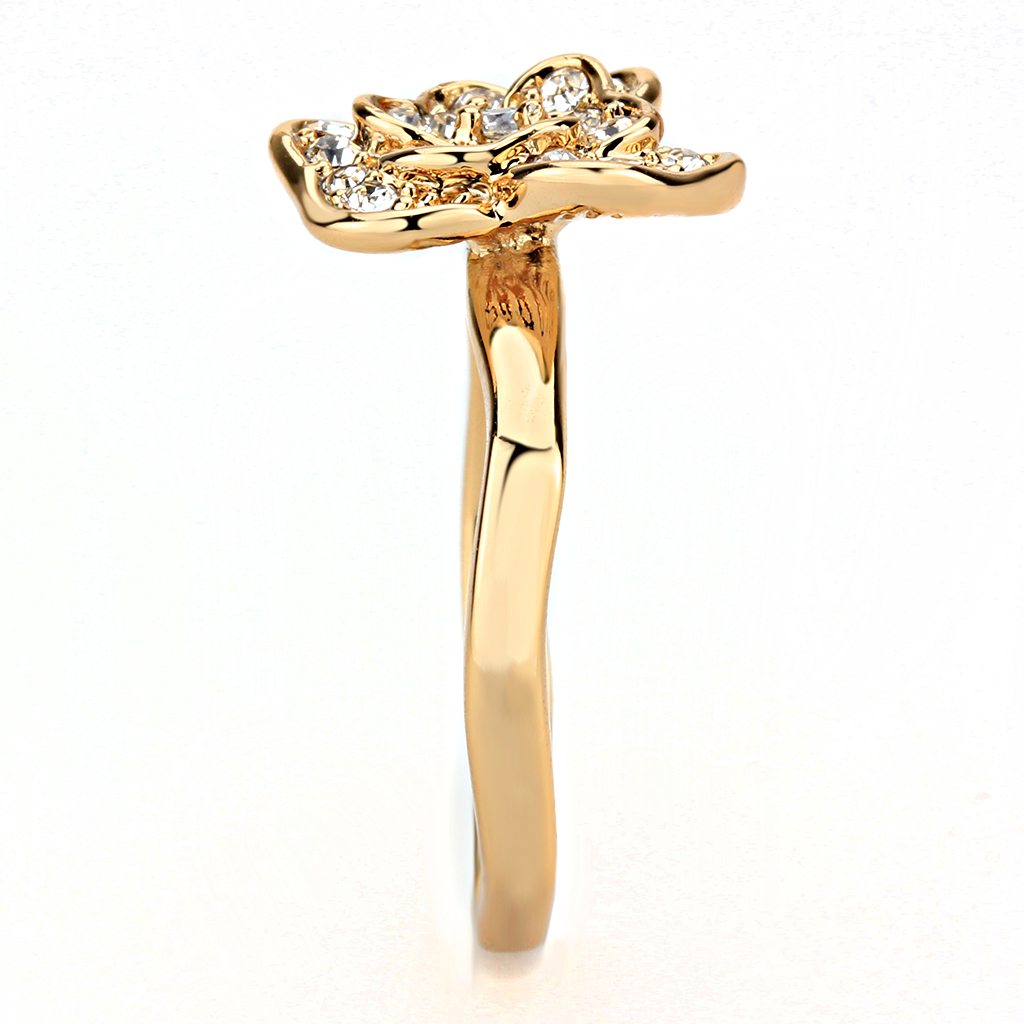 Rose Gold Brass Ring with Top Grade Crystal  in Clear