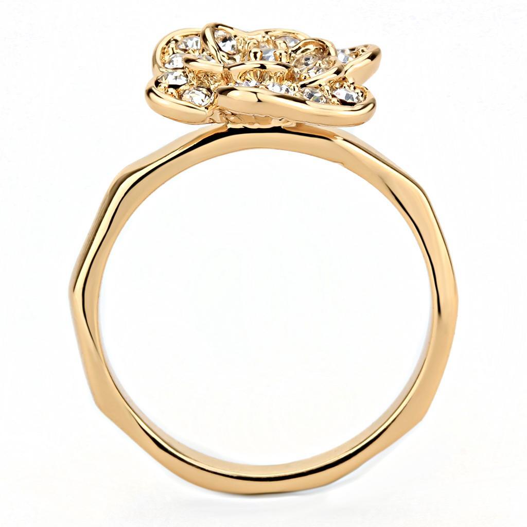 Rose Gold Brass Ring with Top Grade Crystal  in Clear