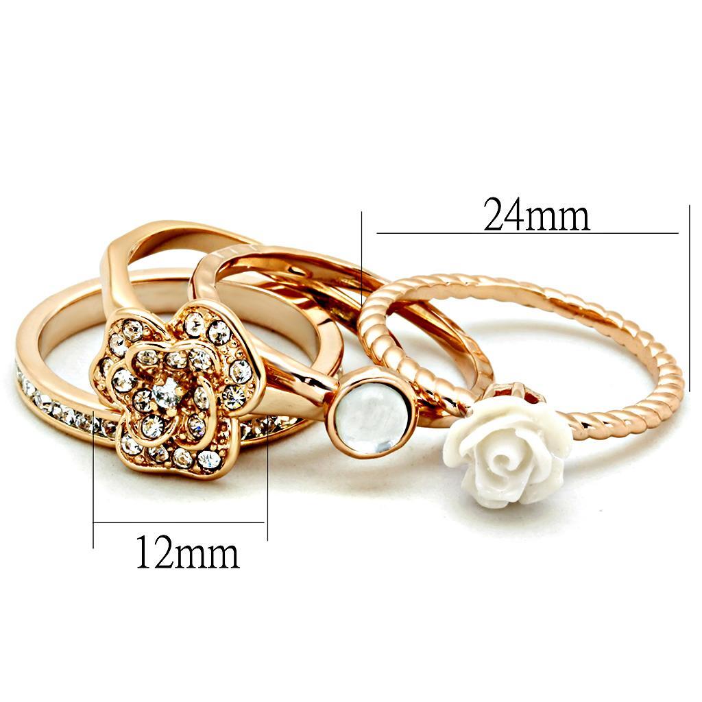 Rose Gold Brass Ring with Synthetic Synthetic Stone in White