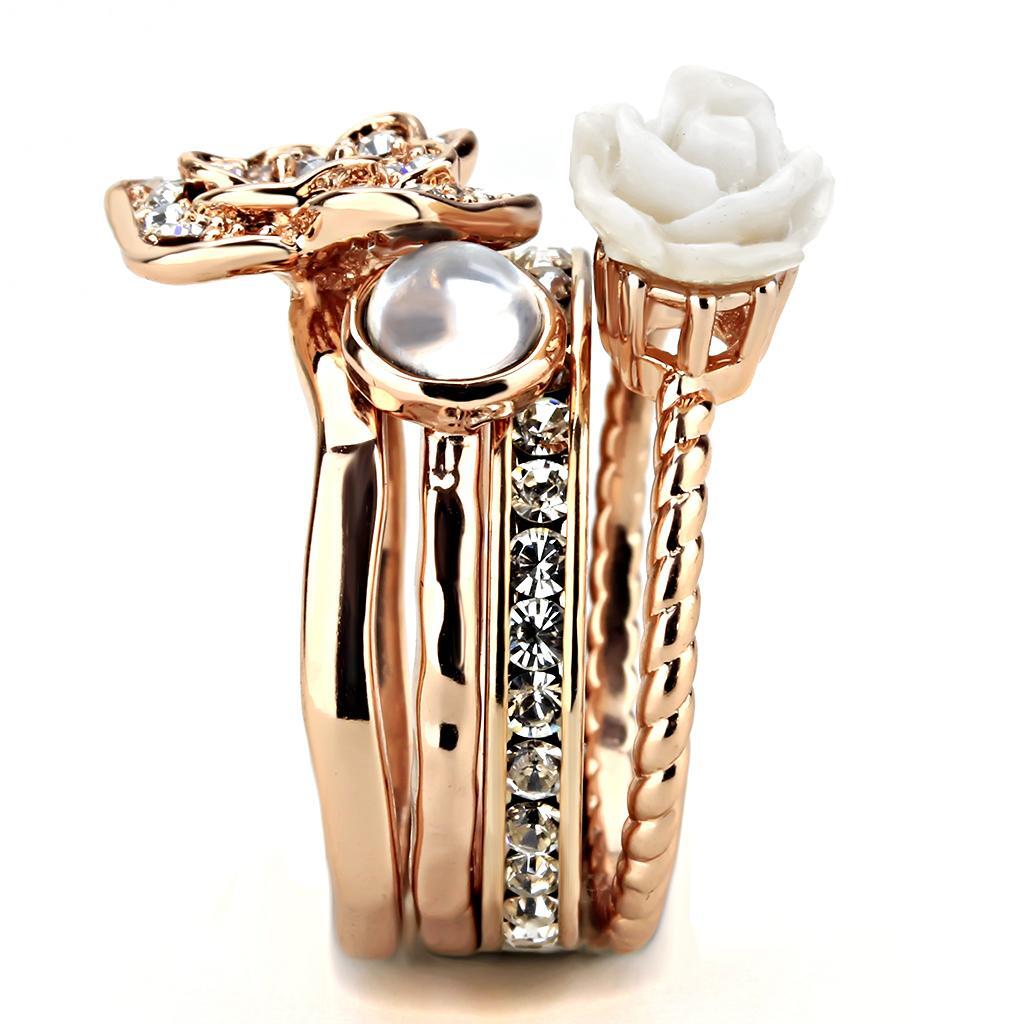 Rose Gold Brass Ring with Synthetic Synthetic Stone in White