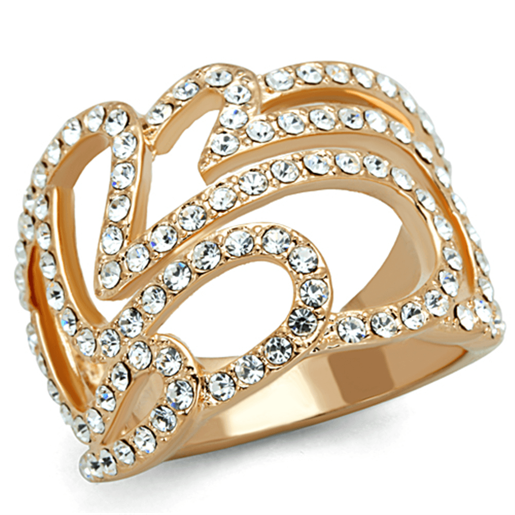 Rose Gold Brass Ring with Top Grade Crystal  in Clear
