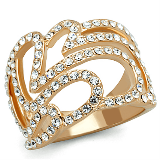 Rose Gold Brass Ring with Top Grade Crystal  in Clear