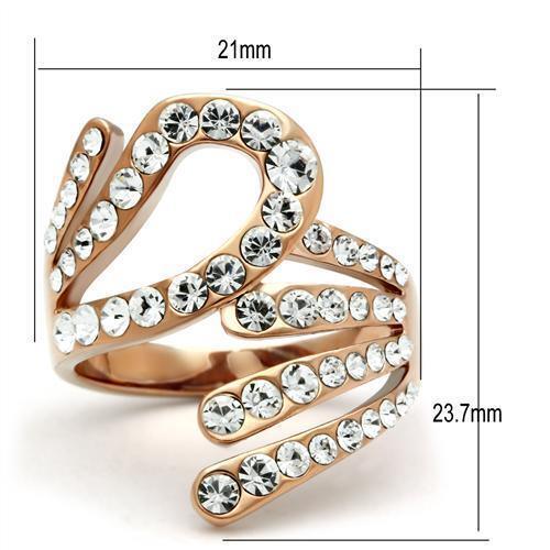 IP Rose Gold(Ion Plating) Brass Ring with Top Grade Crystal  in Clear