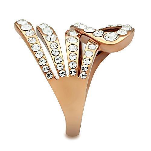 IP Rose Gold(Ion Plating) Brass Ring with Top Grade Crystal  in Clear