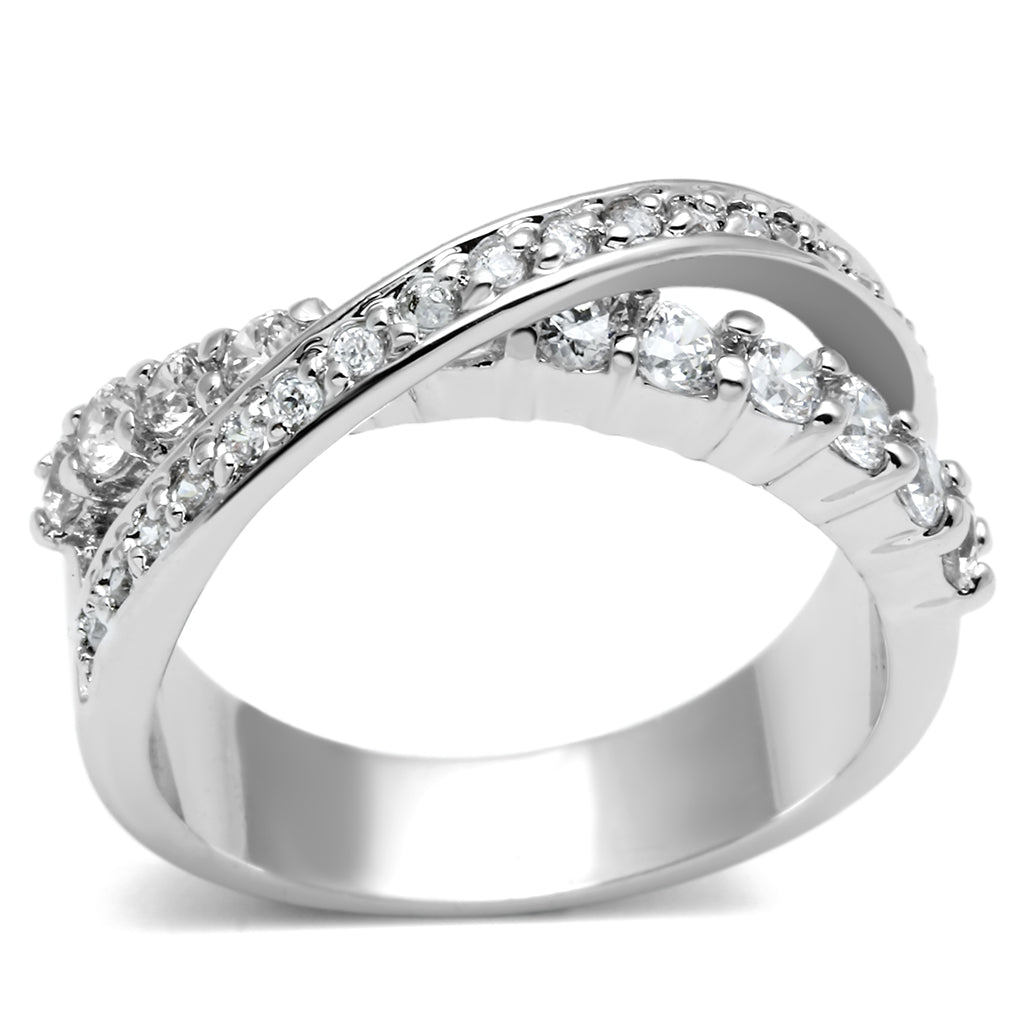 3W274 - Rhodium Brass Ring with AAA Grade CZ  in Clear