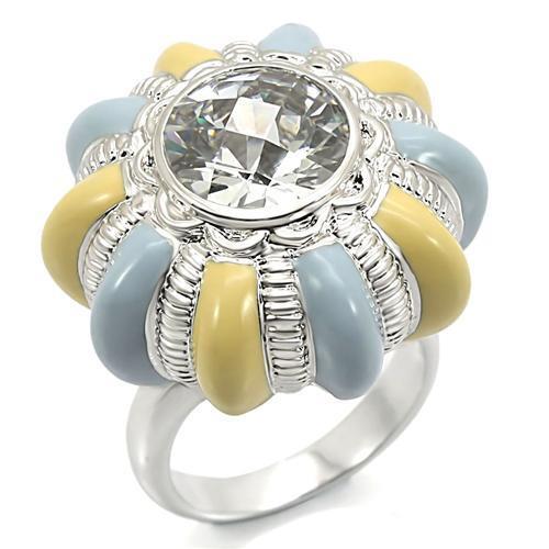 Rhodium Brass Ring with AAA Grade CZ  in Clear Size 7