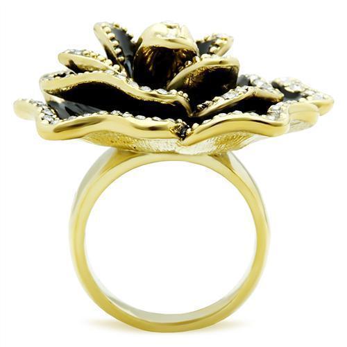 Gold(Ion Plating) Brass Ring with Top Grade Crystal  in Clear