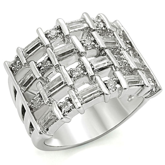 Rhodium Brass Ring with AAA Grade CZ  in Clear Size 10