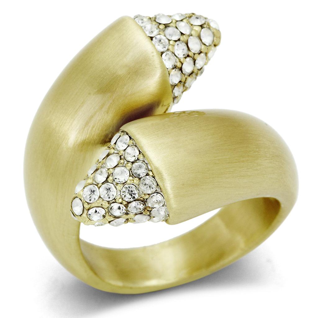 Gold & Brush Brass Ring with Top Grade Crystal  in Clear