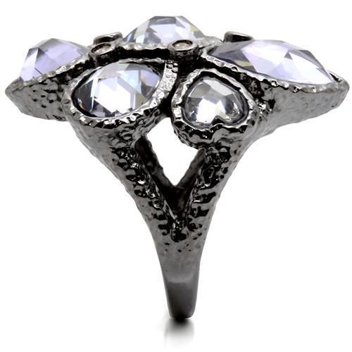 0W120 - Ruthenium Brass Ring with AAA Grade CZ in Light Amethyst Size 7
