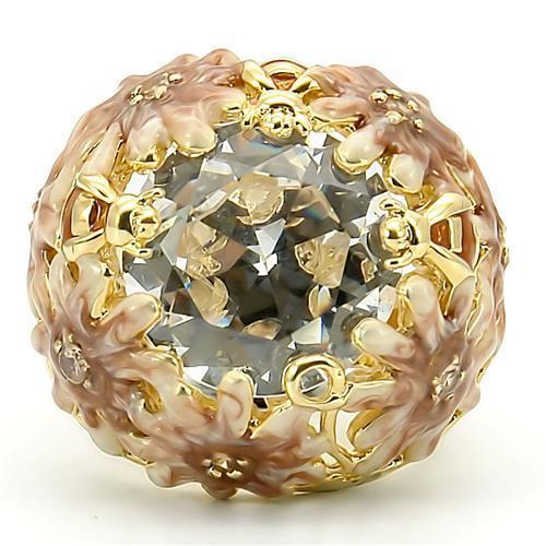 0W203 - Matte Gold & Gold Brass Ring with AAA Grade CZ  in Clear Size 7