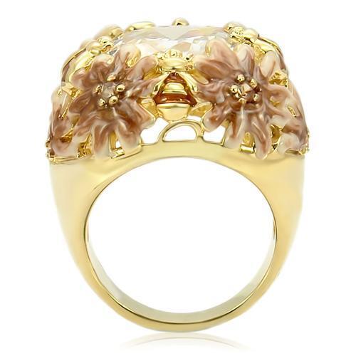 0W203 - Matte Gold & Gold Brass Ring with AAA Grade CZ  in Clear Size 7