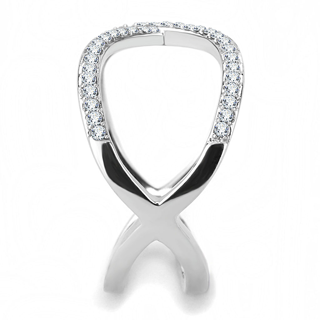 DA058 - High polished (no plating) Stainless Steel Ring with AAA Grade CZ  in Clear