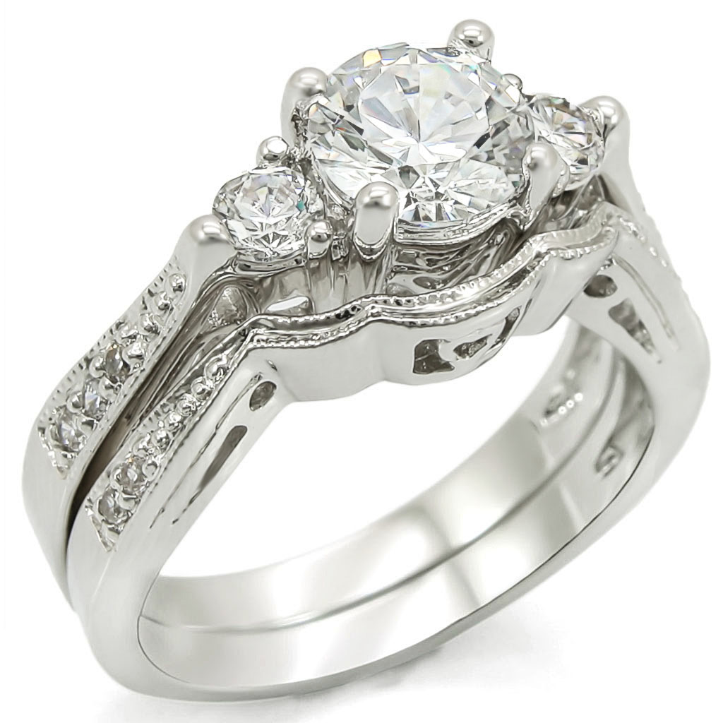 Rhodium Brass Ring with AAA Grade CZ in Clear Size 5