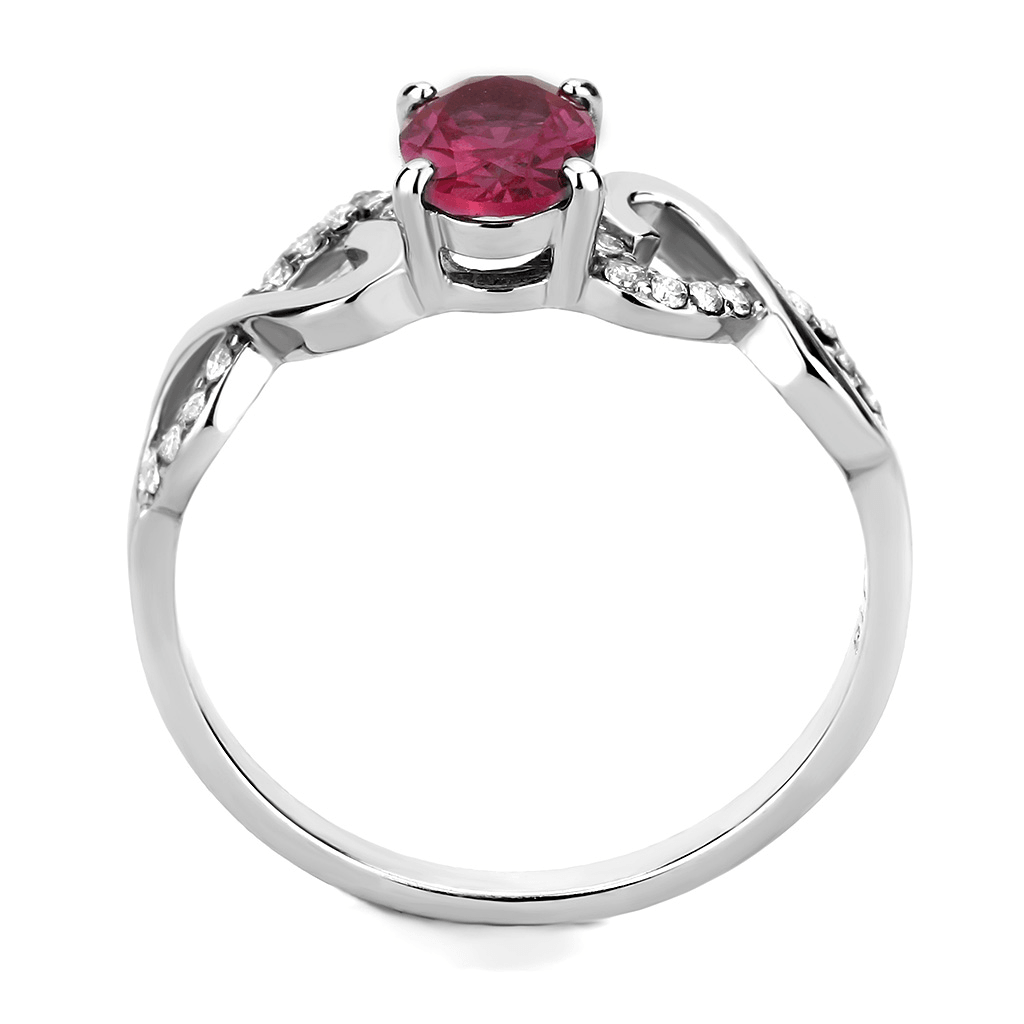 DA119 - High polished (no plating) Stainless Steel Ring with AAA Grade CZ  in Ruby