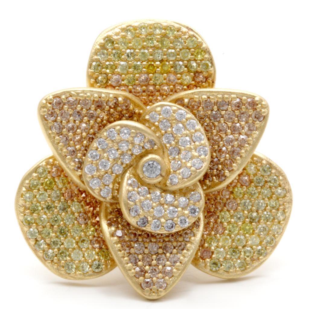 Matte Gold Brass Ring with AAA Grade CZ in Multi Color Size 5