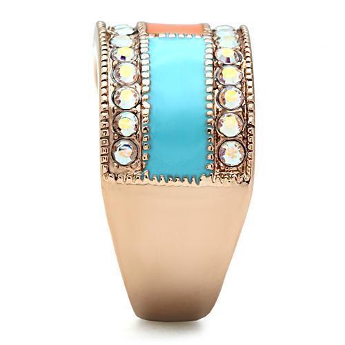 IP Rose Gold(Ion Plating) Brass Ring with Top Grade Crystal  in Clear