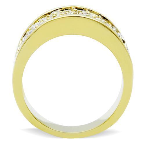 IP Gold(Ion Plating) Brass Ring with Top Grade Crystal  in Clear