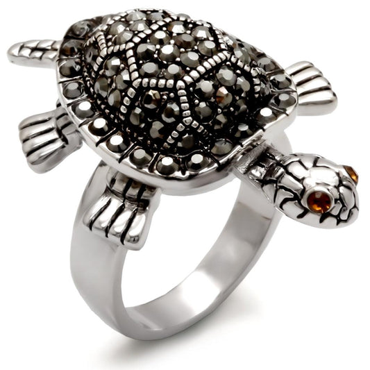 Rhodium Brass Ring with Top Grade Crystal  in Multi Color Size 6