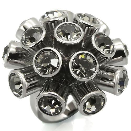 Ruthenium Brass Ring with Top Grade Crystal  in Jet