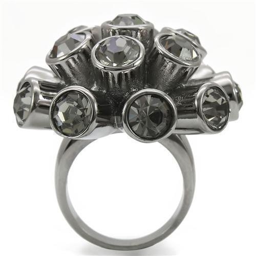 Ruthenium Brass Ring with Top Grade Crystal  in Jet