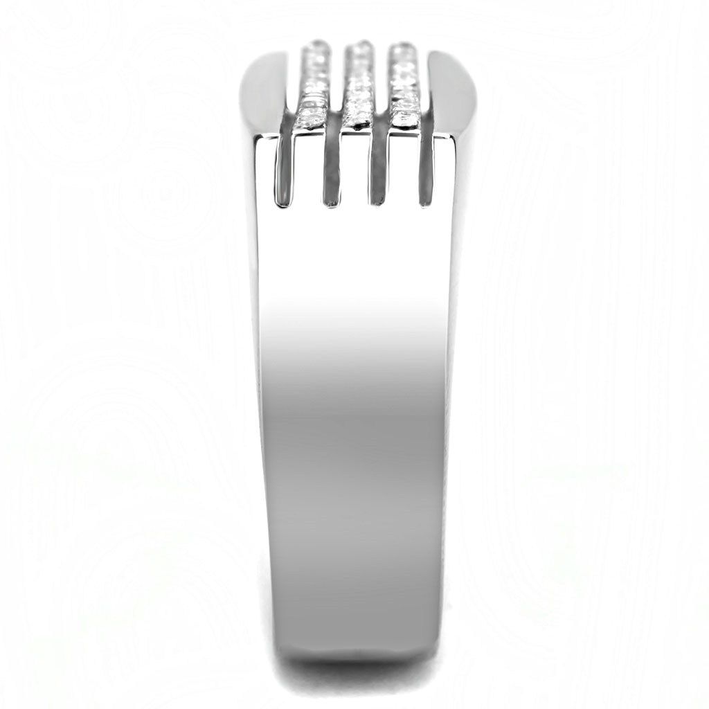 DA279 - High polished (no plating) Stainless Steel Ring with AAA Grade CZ  in Clear