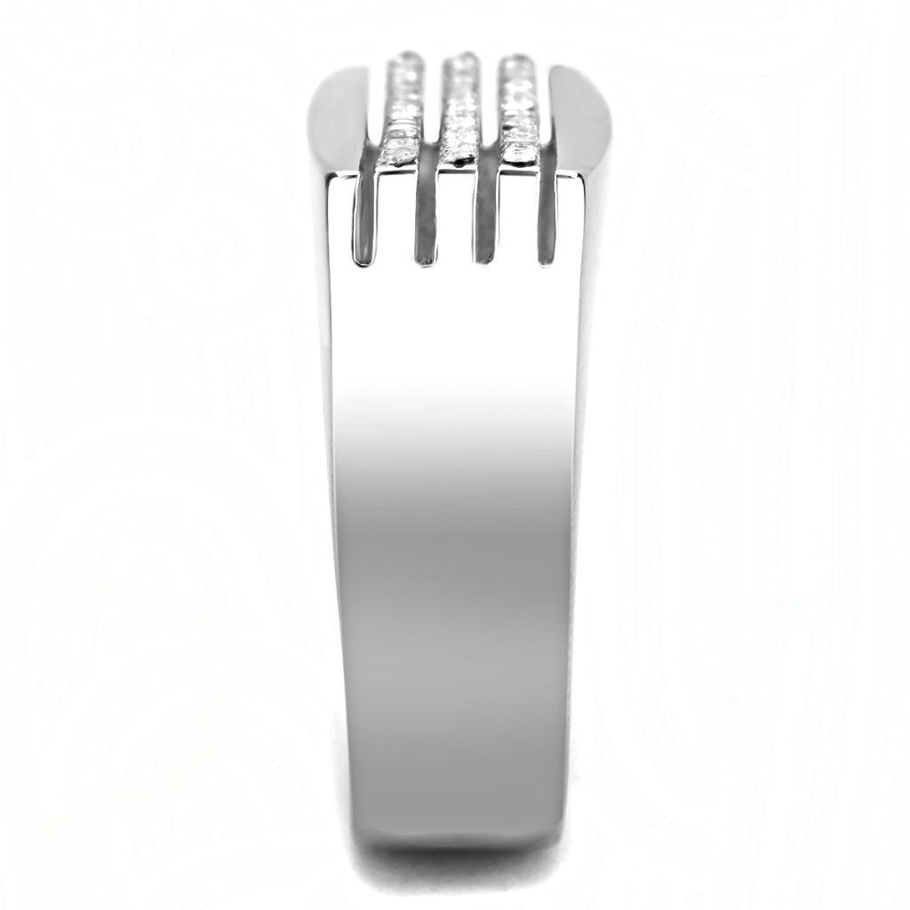 DA279 - High polished (no plating) Stainless Steel Ring with AAA Grade CZ  in Clear