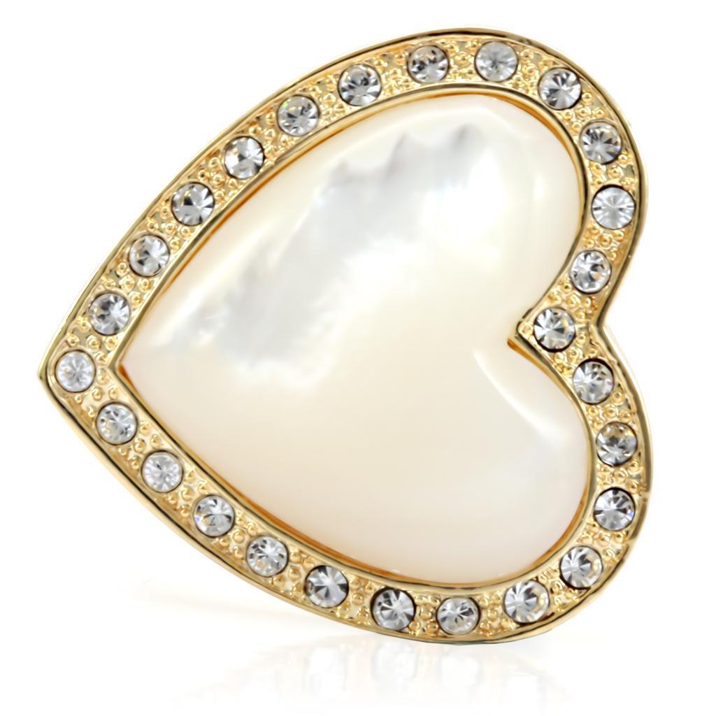 Gold Brass Ring with Synthetic Glass in White Size 7