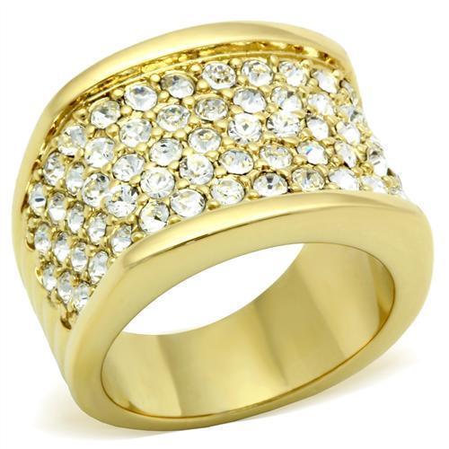IP Gold(Ion Plating) Brass Ring with Top Grade Crystal  in Clear