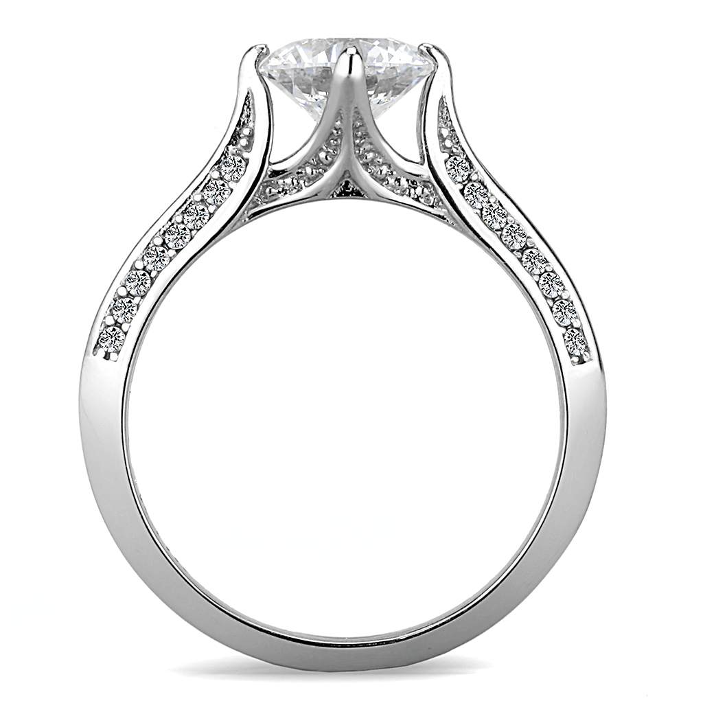 DA036 - High polished (no plating) Stainless Steel Ring with AAA Grade CZ  in Clear