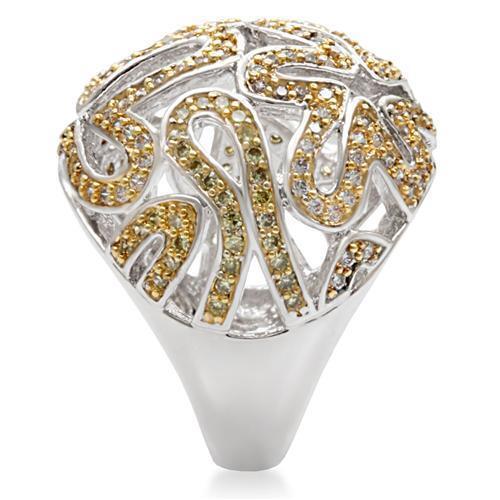 Reverse Two-Tone Brass Ring with AAA Grade CZ in Topaz
