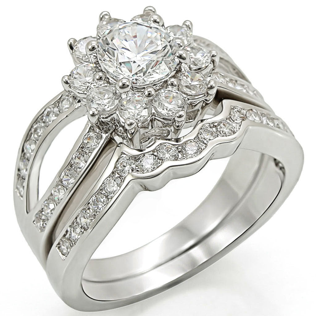 Rhodium Brass Ring with AAA Grade CZ in Clear Size 6