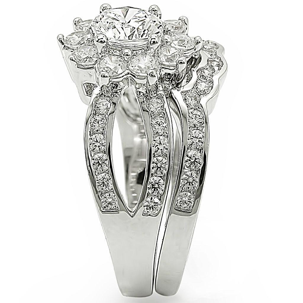 Rhodium Brass Ring with AAA Grade CZ in Clear Size 6