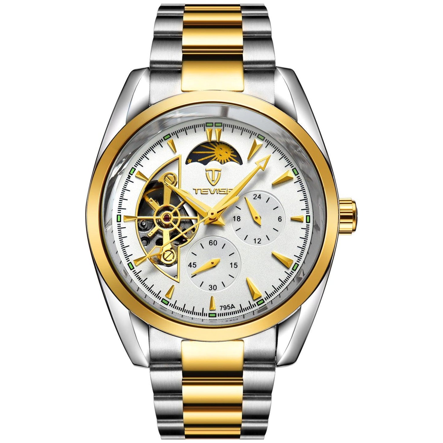 Color: Golden white - TEVISE waterproof mechanical watch