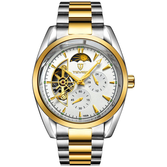 Color: Golden white - TEVISE waterproof mechanical watch