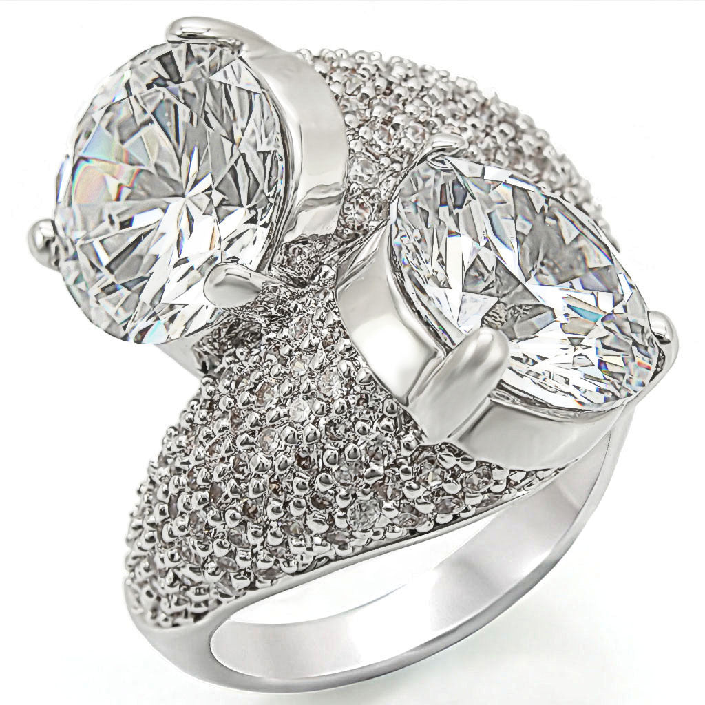 Rhodium Brass Ring with AAA Grade CZ  in Clear