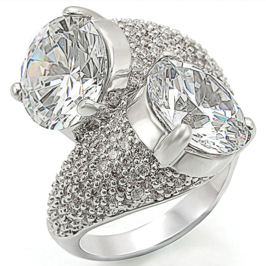 Rhodium Brass Ring with AAA Grade CZ  in Clear