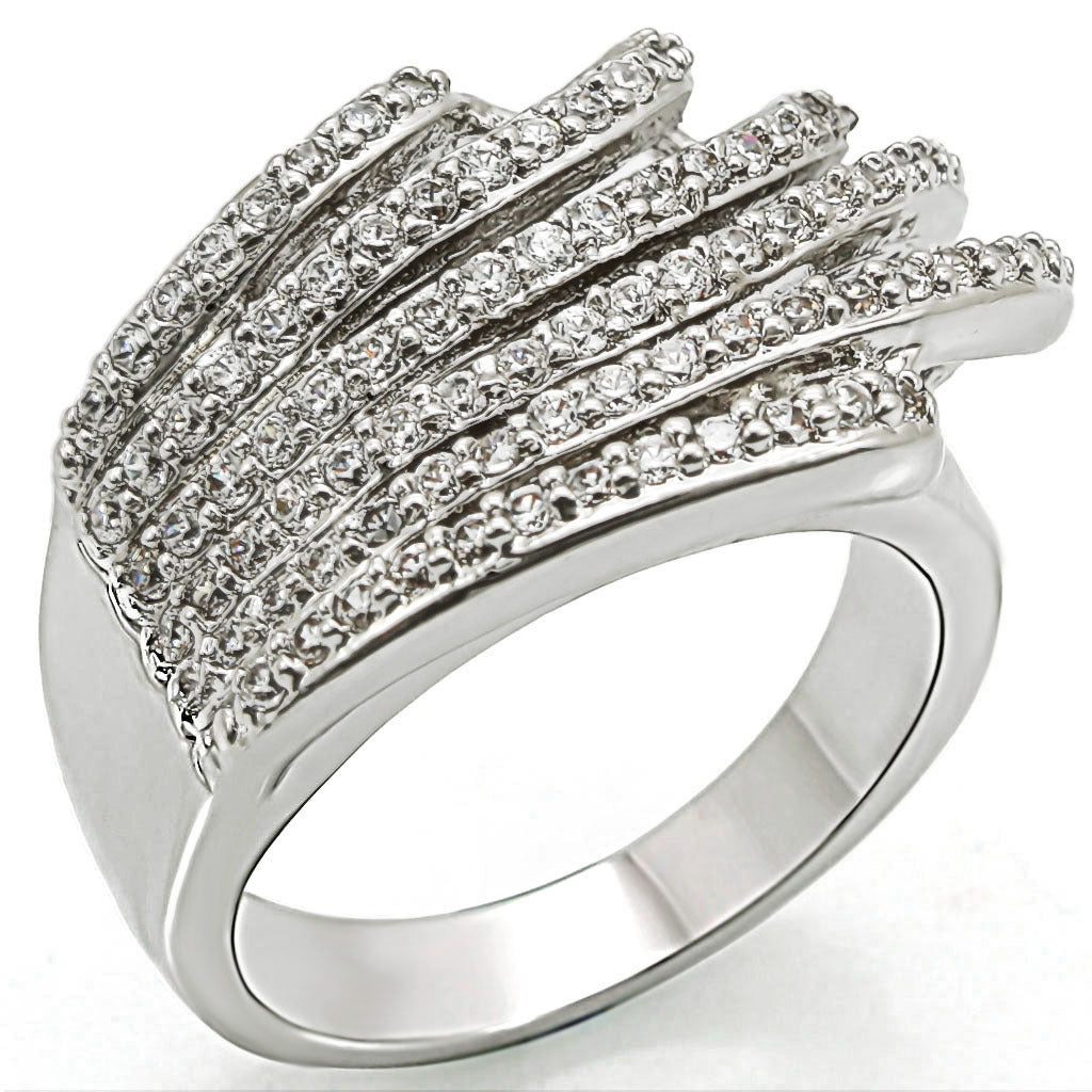 Rhodium Brass Ring with AAA Grade CZ in Clear