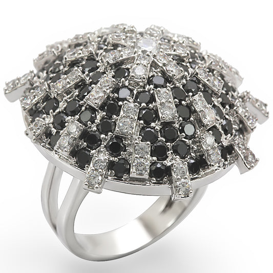 Rhodium Brass Ring with AAA Grade CZ  in Black Diamond